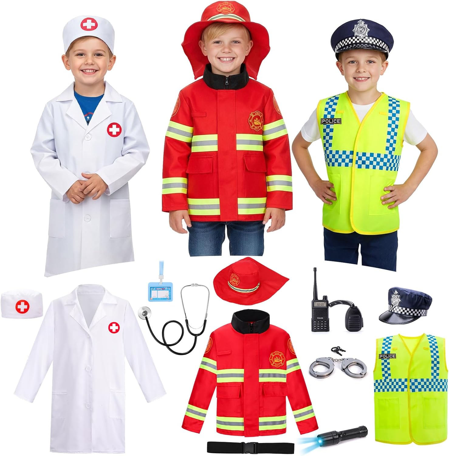 WIKITOT 3 in 1 Kids Role Play Costumes — 13 Pieces for Boys Aged 3-7