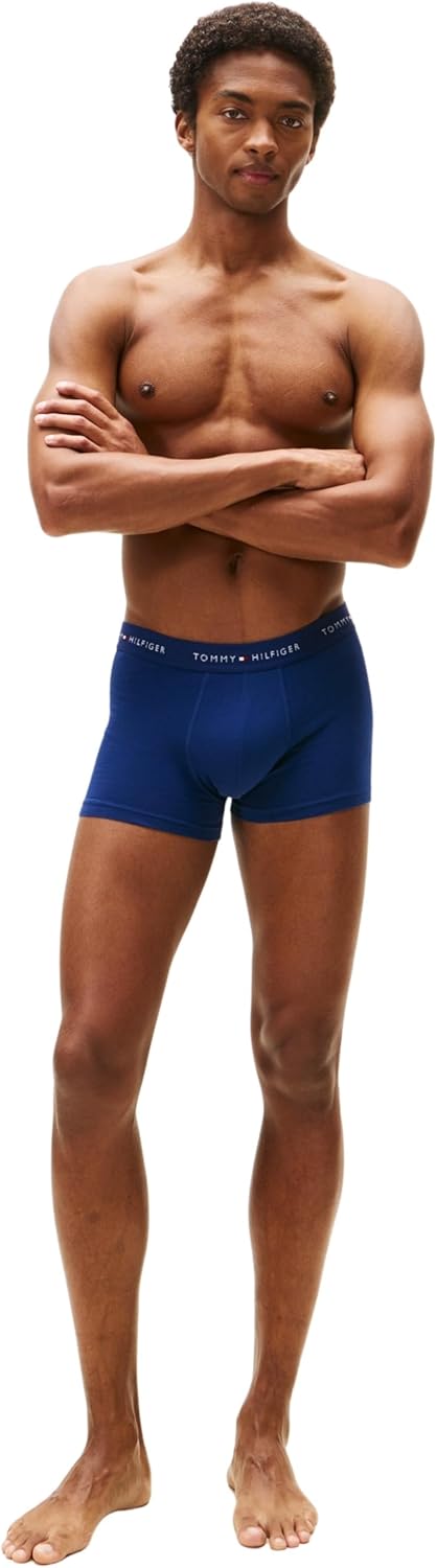 Detalle de Tommy Hilfiger Les Essentiels – Lot de 3 trunks extensibles en coton (bleu profond / lapis bleu / blanc)
