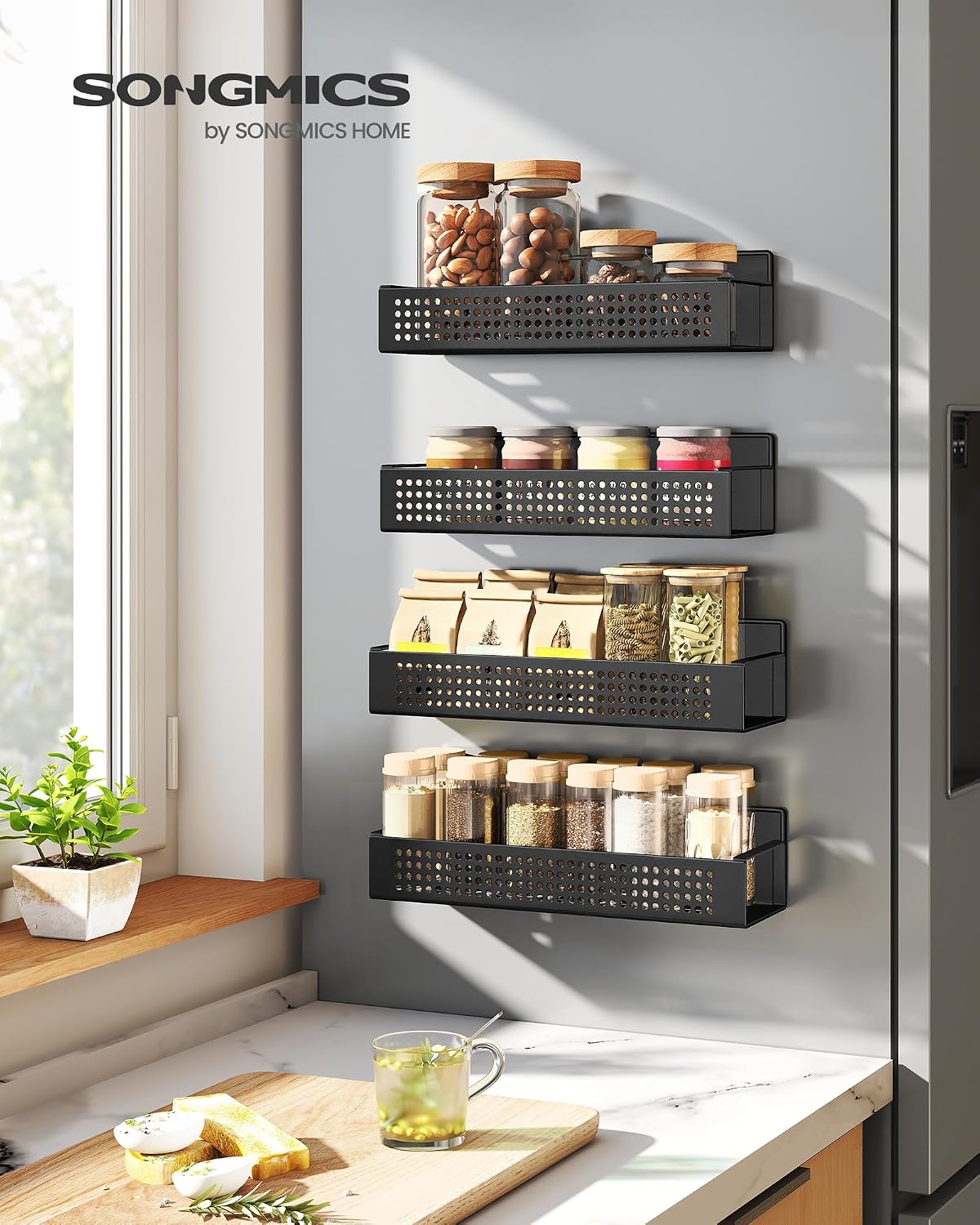 Detalle de SONGMICS KCS061B01 Magnetic Spice Rack Set, 4 pcs 🧂