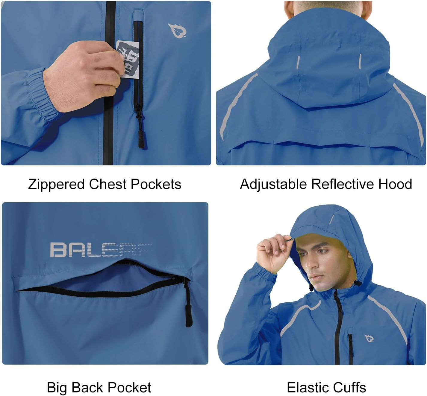 Detalle de Baleaf Men's Rain Jacket Waterproof Windbreaker – Lightweight, Packable Raincoat for Outdoor Activities