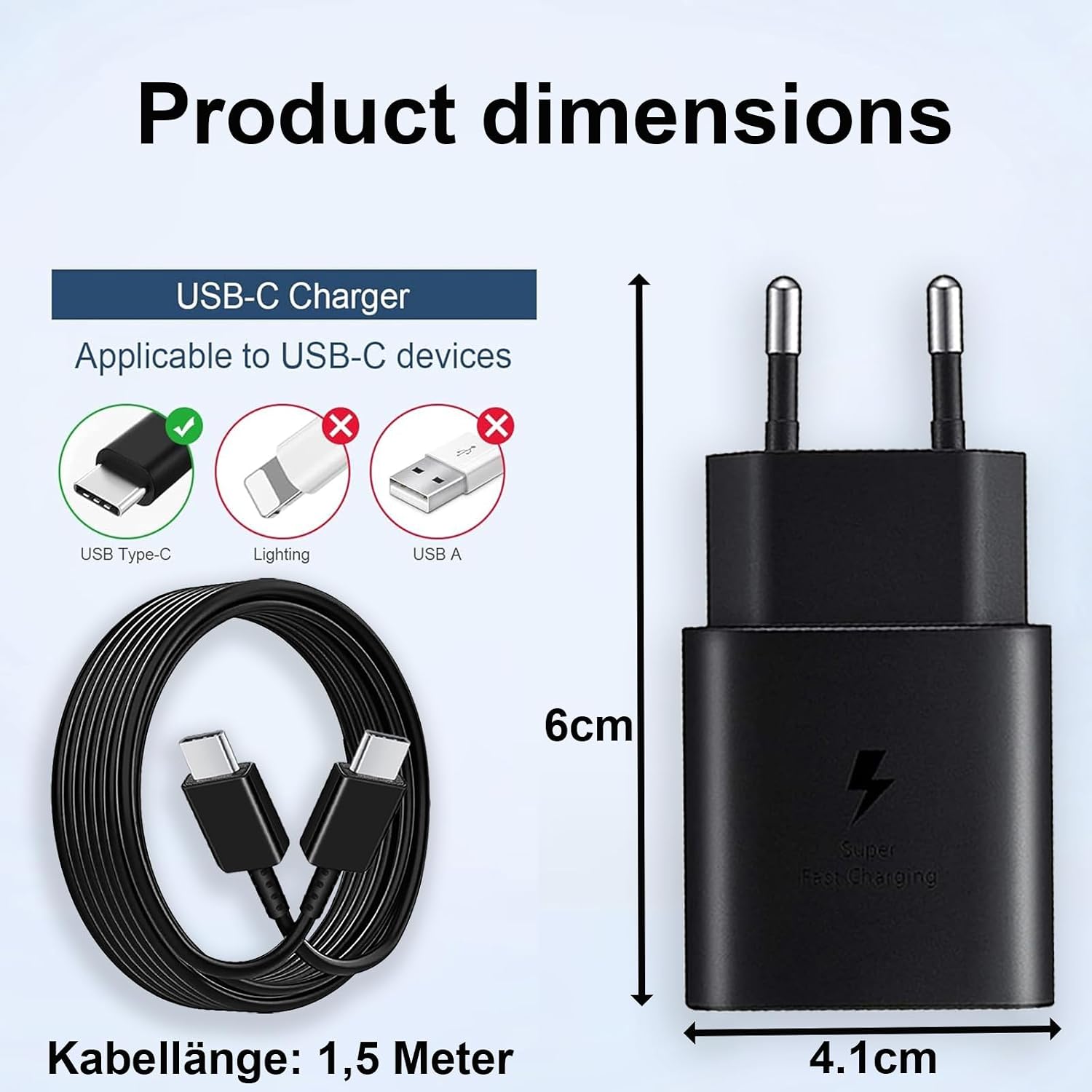 Thumbnail 3 de 25W USB‑C Schnellladegerät mit Kabel – PD 3.0, kompatibel mit Galaxy S26/S25/S24/S23/S22/S21/S20, inkl. 1,5 m Kabel