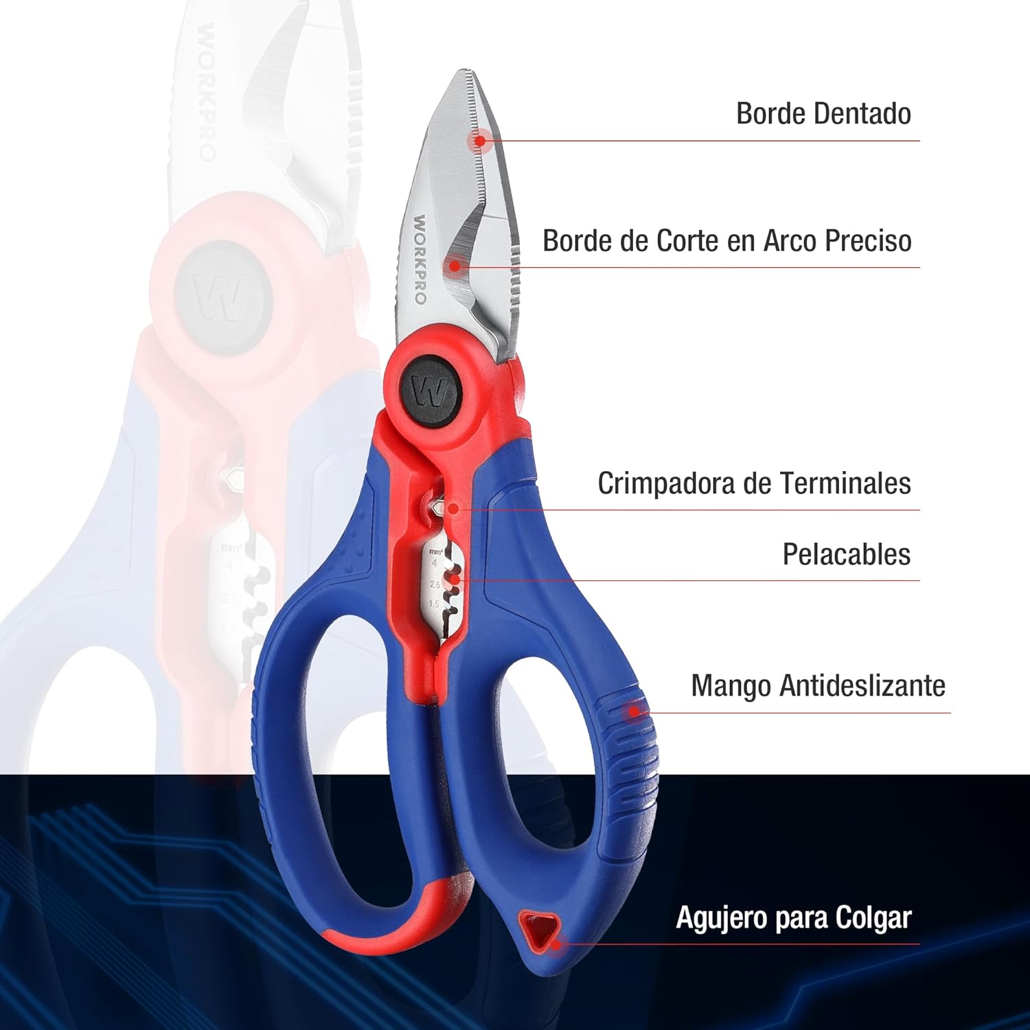 Detalle 2 de WORKPRO Tijeras electricista 163 mm