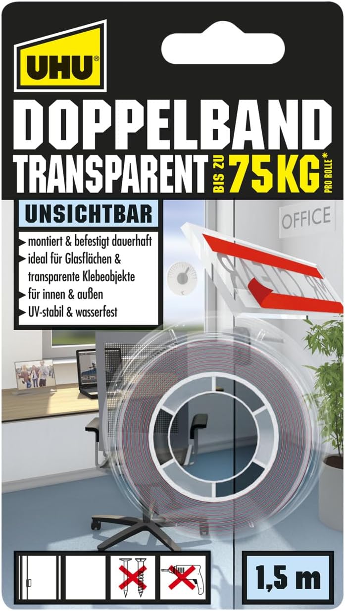 Thumbnail 5 de UHU Doppelband Extrem – Hochfestes Klebeband für glatte und raue Oberflächen (1,5 m x 19 mm)