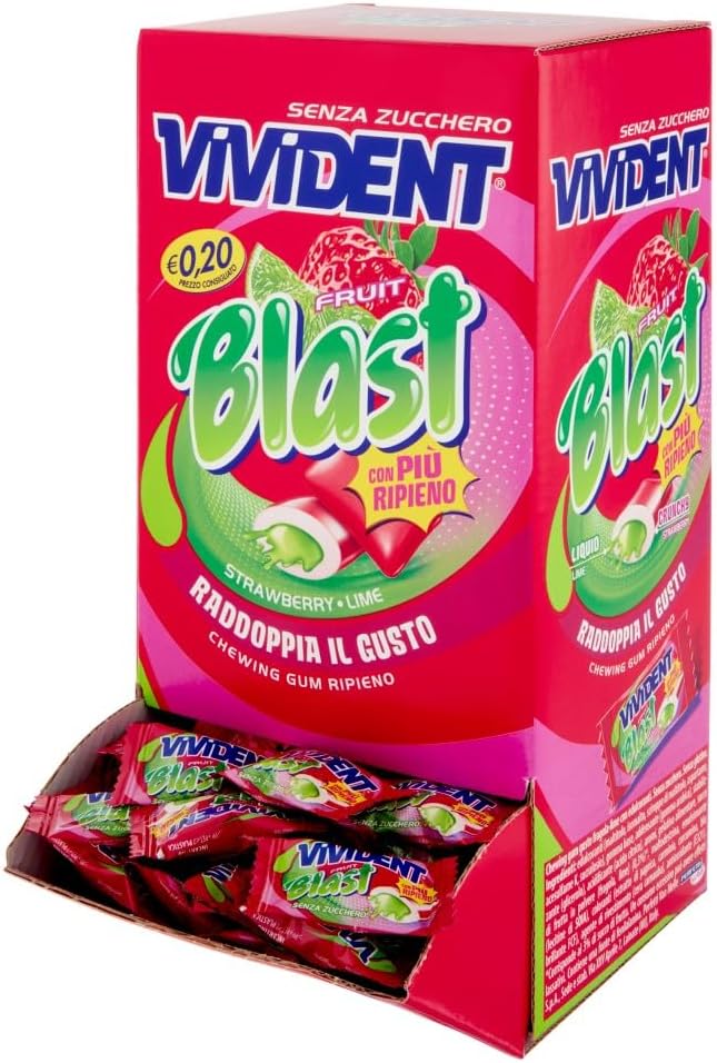 Thumbnail 1 de Vivident Fruit Blast: chewing gum ripieno senza zucchero al gusto Fragola Lime, confezione da 200 pezzi