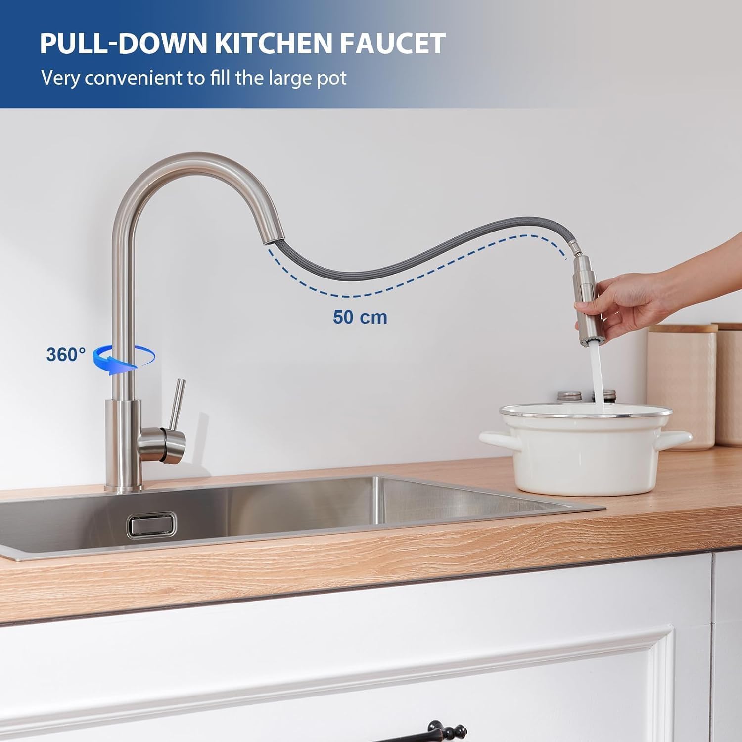 Detalle 2 de Lonheo miscelatore per lavello cucina con doccetta estraibile e 2 modalità di getto, girevole 360°