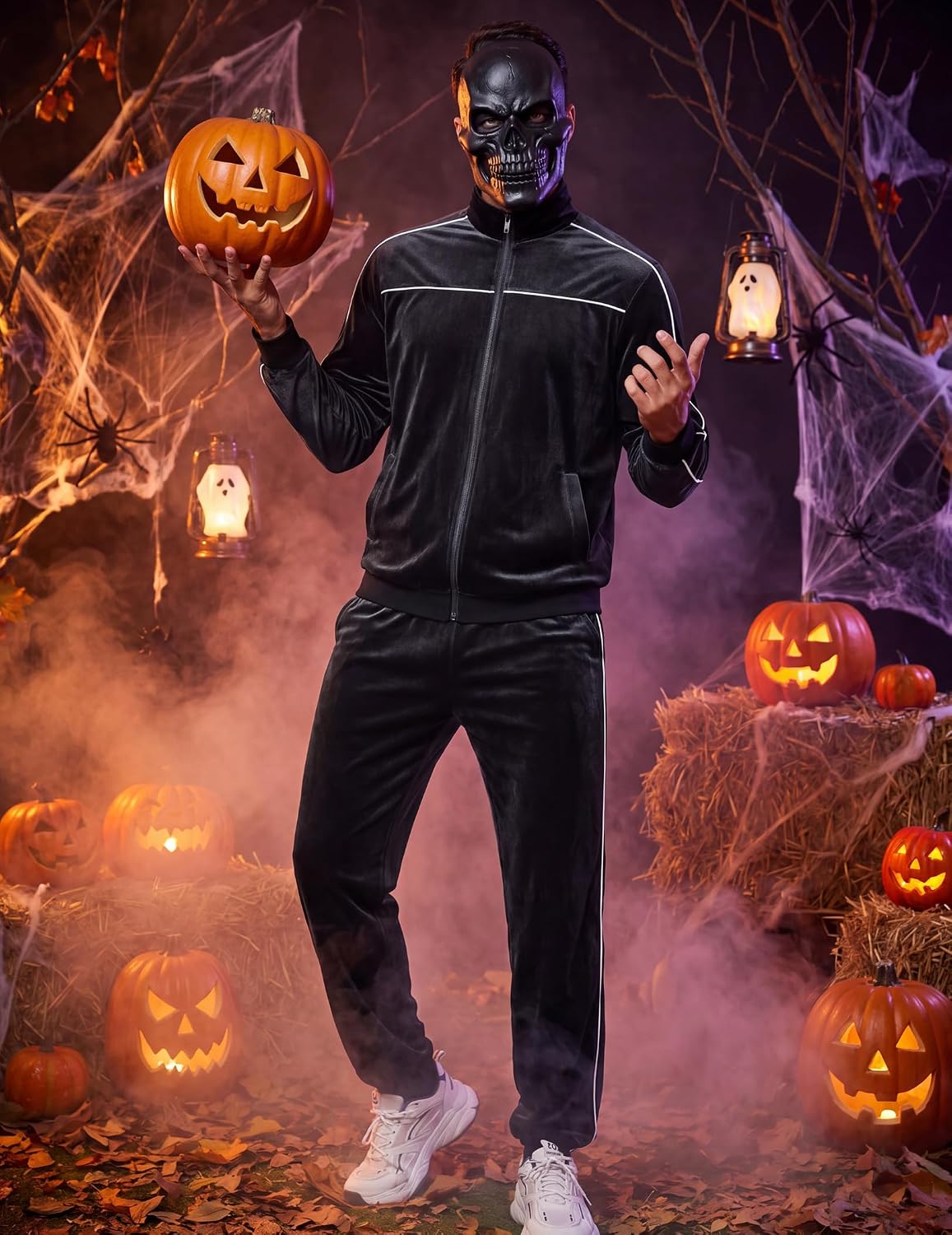 Detalle de COOFANDY Men's Velour Tracksuit Set with Full-Zip Jacket and Drawstring Pants