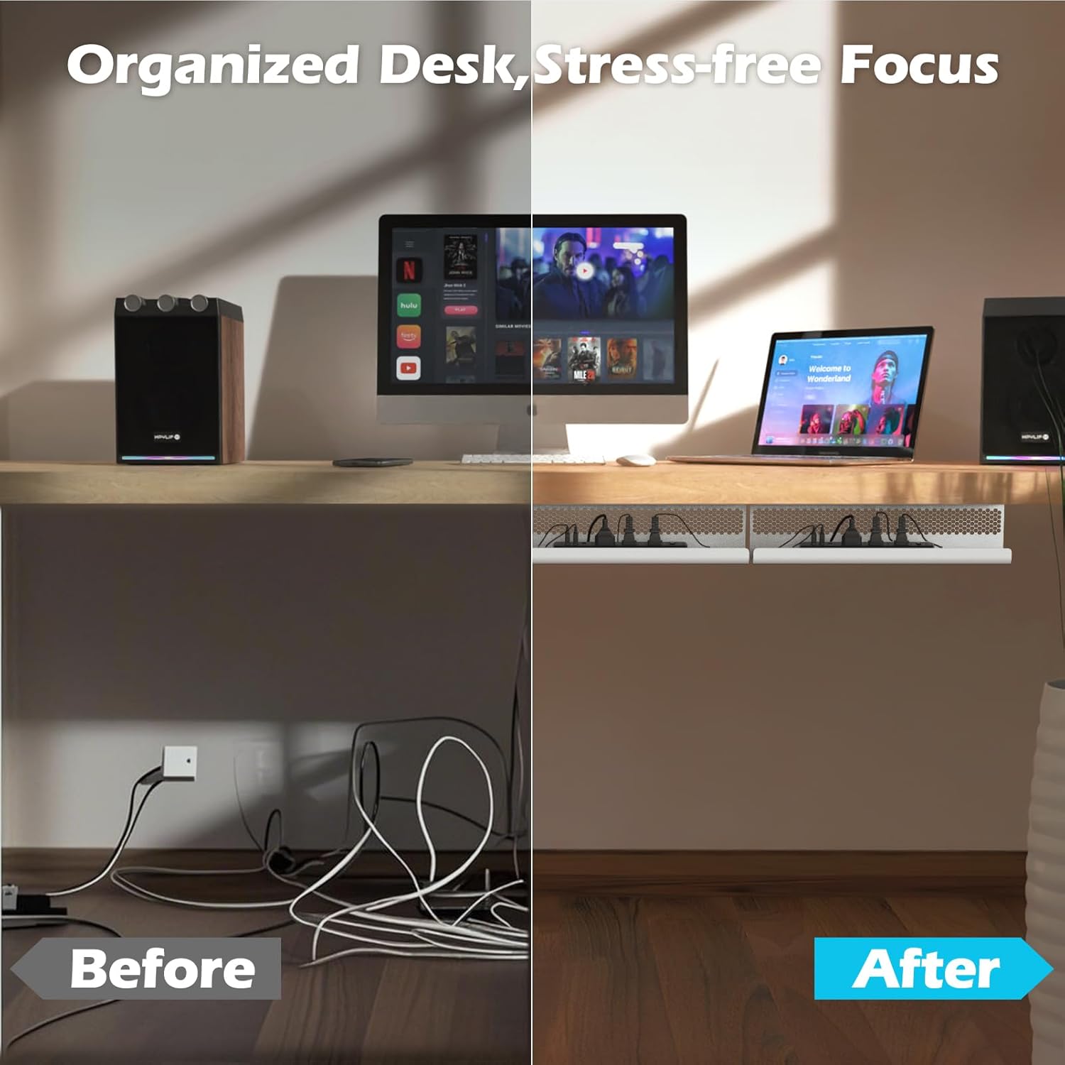 Thumbnail 5 de KHAMAL Kabelkanal Schreibtisch (2er-Set, weiß) – Kabelmanagement unter dem Schreibtisch