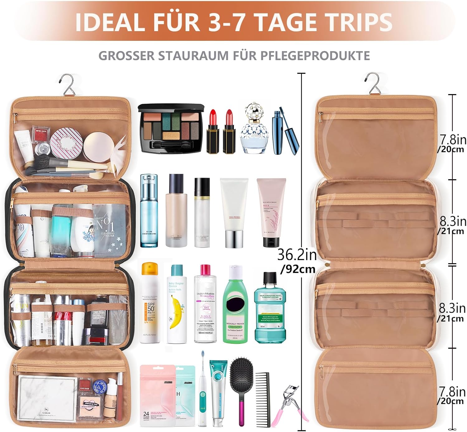 Detalle de Travel Toiletry Bag for Women Large Hanging Wash Organizer with 4 Compartments