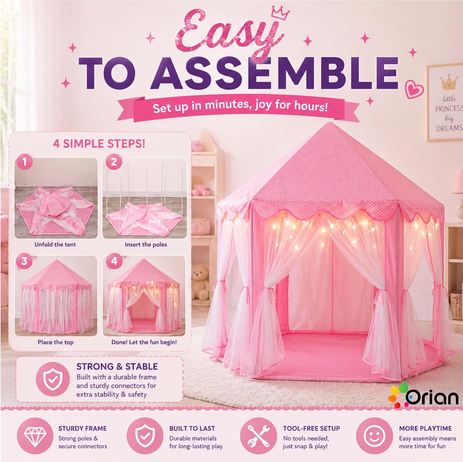 Thumbnail 5 de ORIAN Princess Castle Play Tent 55" ⛺