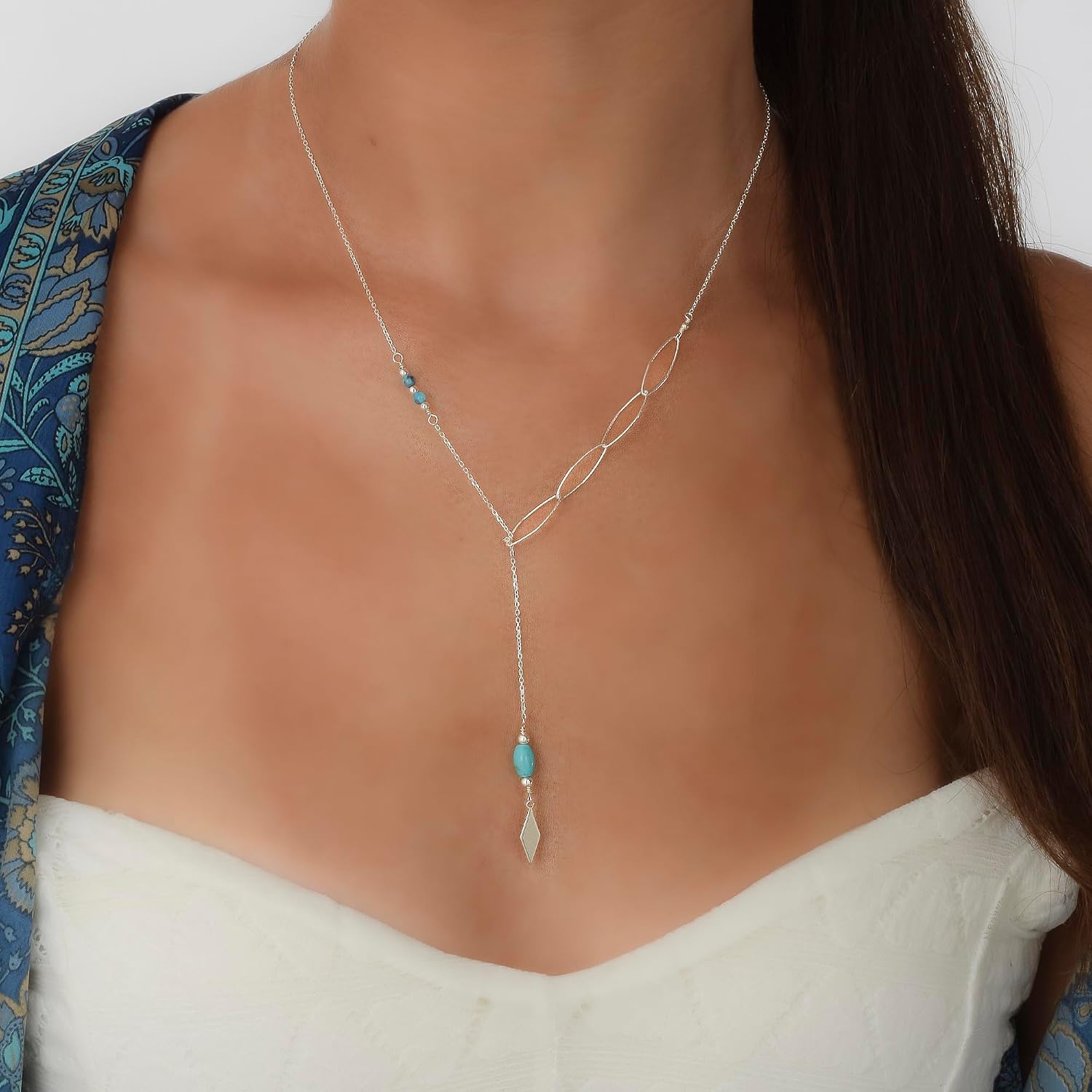 Thumbnail 3 de Annika Bella Silver Turquoise Beaded Y Necklace for Women
