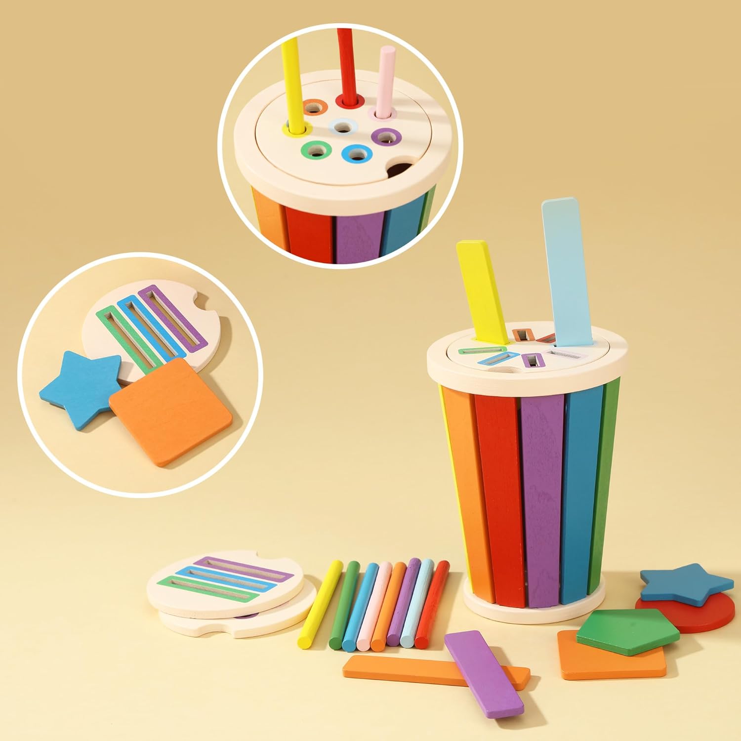 Thumbnail 6 de CAIXINYI: Set Montessori in legno per abbinamento colori e forme (1–3 anni)