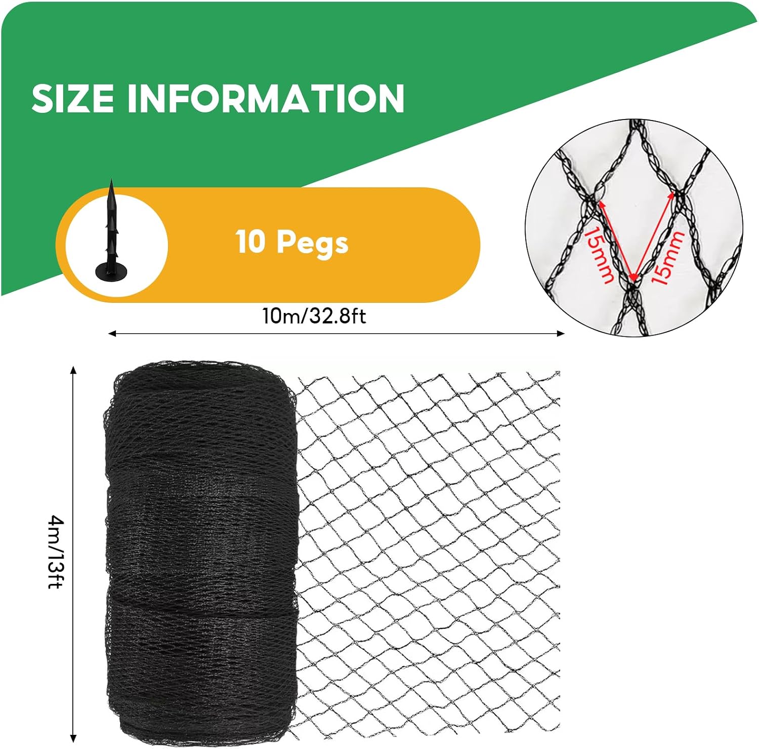 Thumbnail 1 de SHYICHENG Pond Netting 4m x 10m: Heavy-Duty UV-Resistant HDPE Cover with Pegs for Koi, Birds and Debris