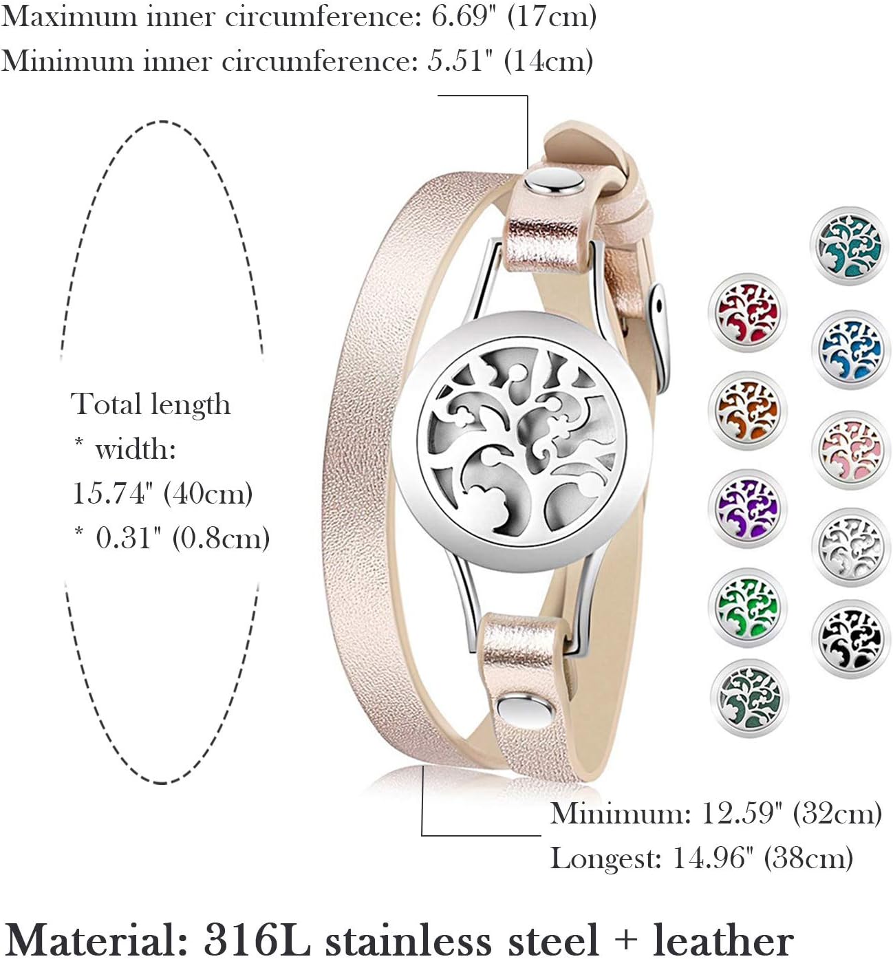 Thumbnail 2 de Bracelet diffuseur d’huiles essentielles Cupimatch « Arbre de Vie » en acier inoxydable, aimanté, avec 10 coussinets rechargeables