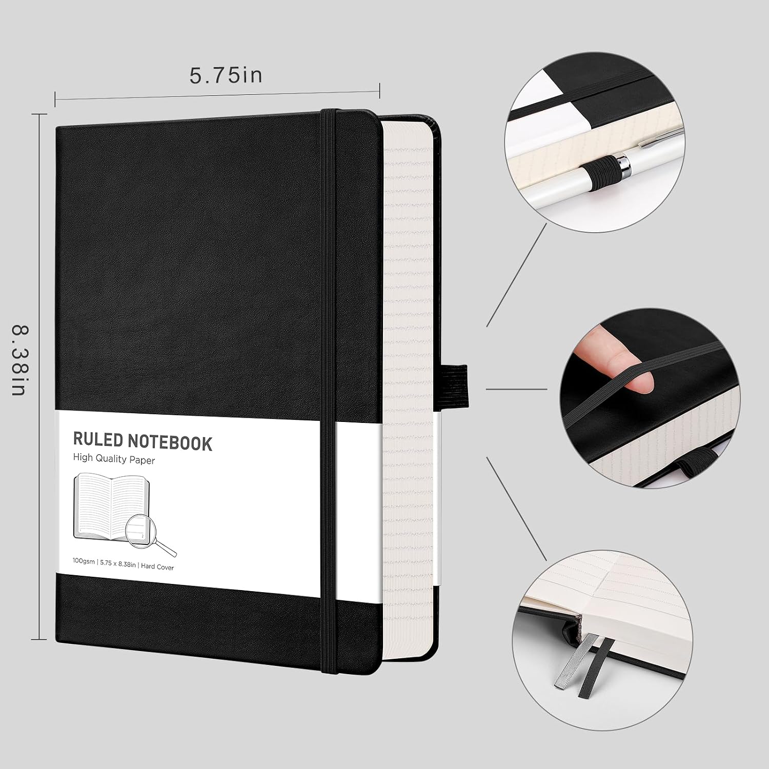 Detalle 2 de RETTACY Notebook A5: Lined Journal with 320 Pages and Faux Leather Hardcover