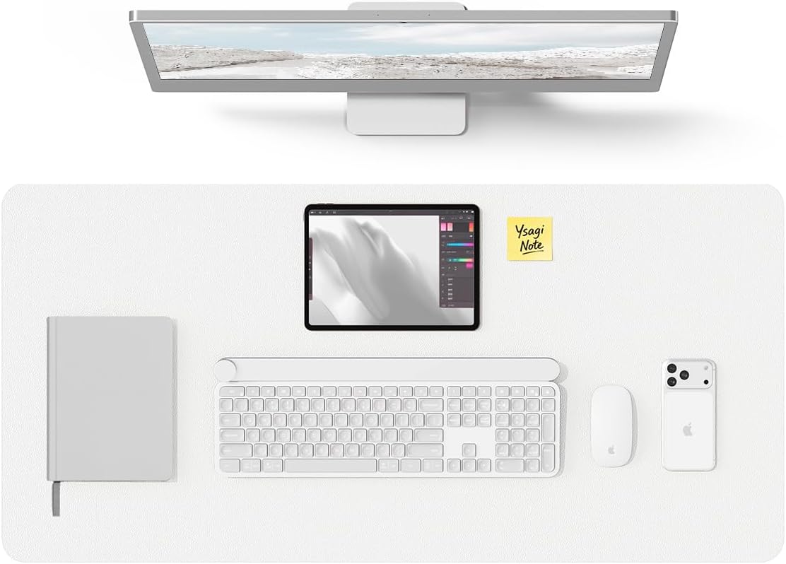 Detalle de YSAGi PU Leather New-02 Desk Pad, 31.5 x 15.8-Inch White Protector