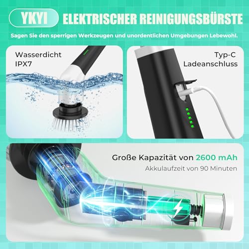 Detalle de YKYI Elektrische Reinigungsbürste Bad – kabellos, 8 Köpfe, IPX7