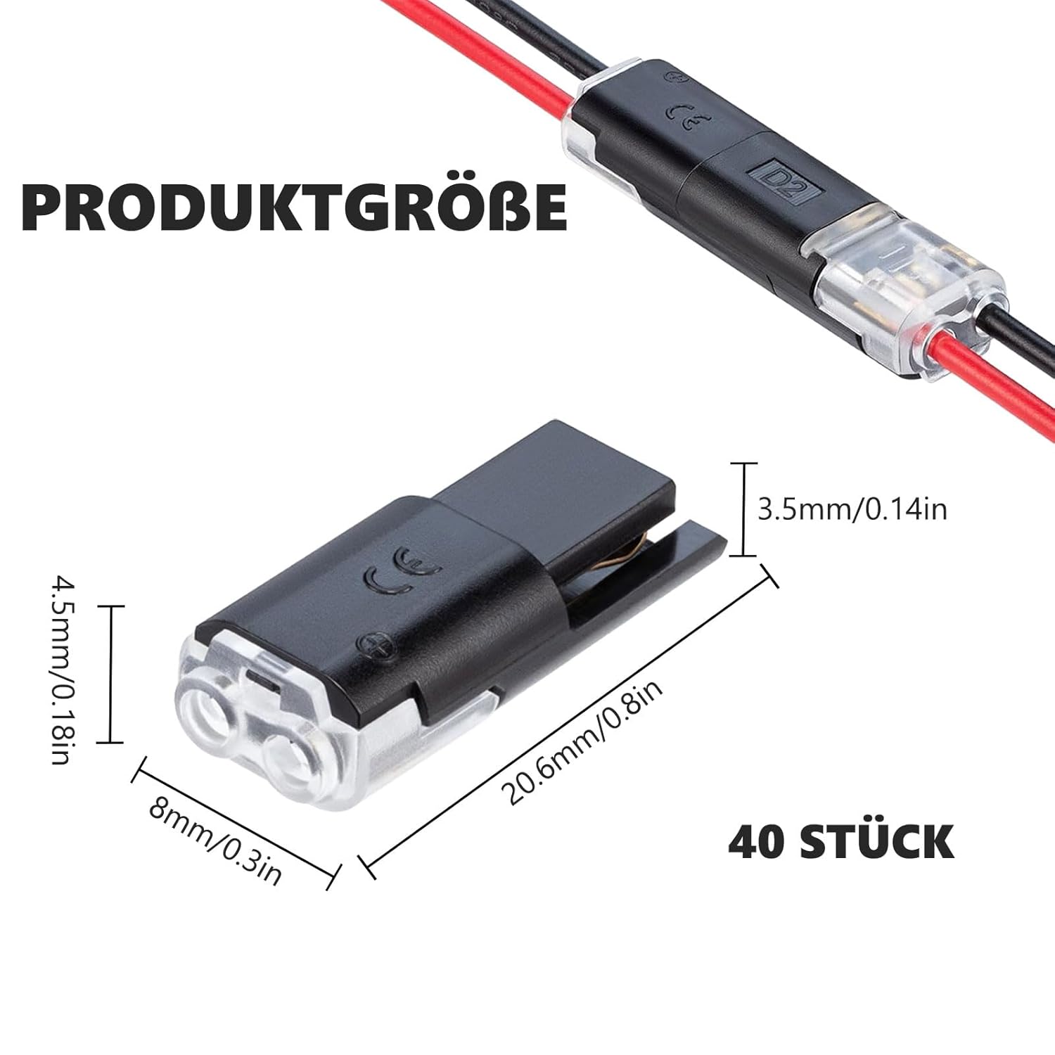 Detalle de 40 Stück 2-polige wasserdichte Auto-Kabelverbinder (2 Pin) für 18–22 AWG, steckbar
