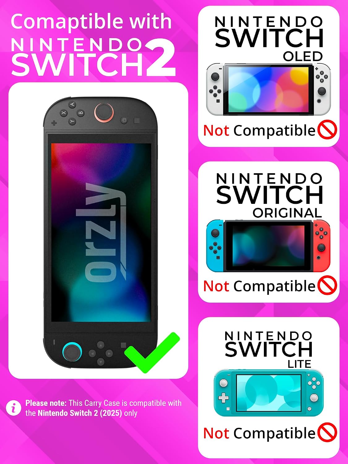 Detalle de Orzly Tragetasche für die Nintendo Switch 2 (2025) – Hartschalenetui mit Displayschutz und Organizer