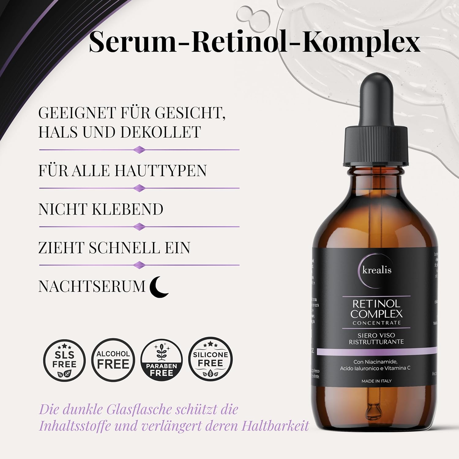Detalle 2 de 100ml Retinol Serum mit Niacinamid, Hyaluron & Vitamin C – Anti-Falten, Feuchtigkeit & Ausgleich