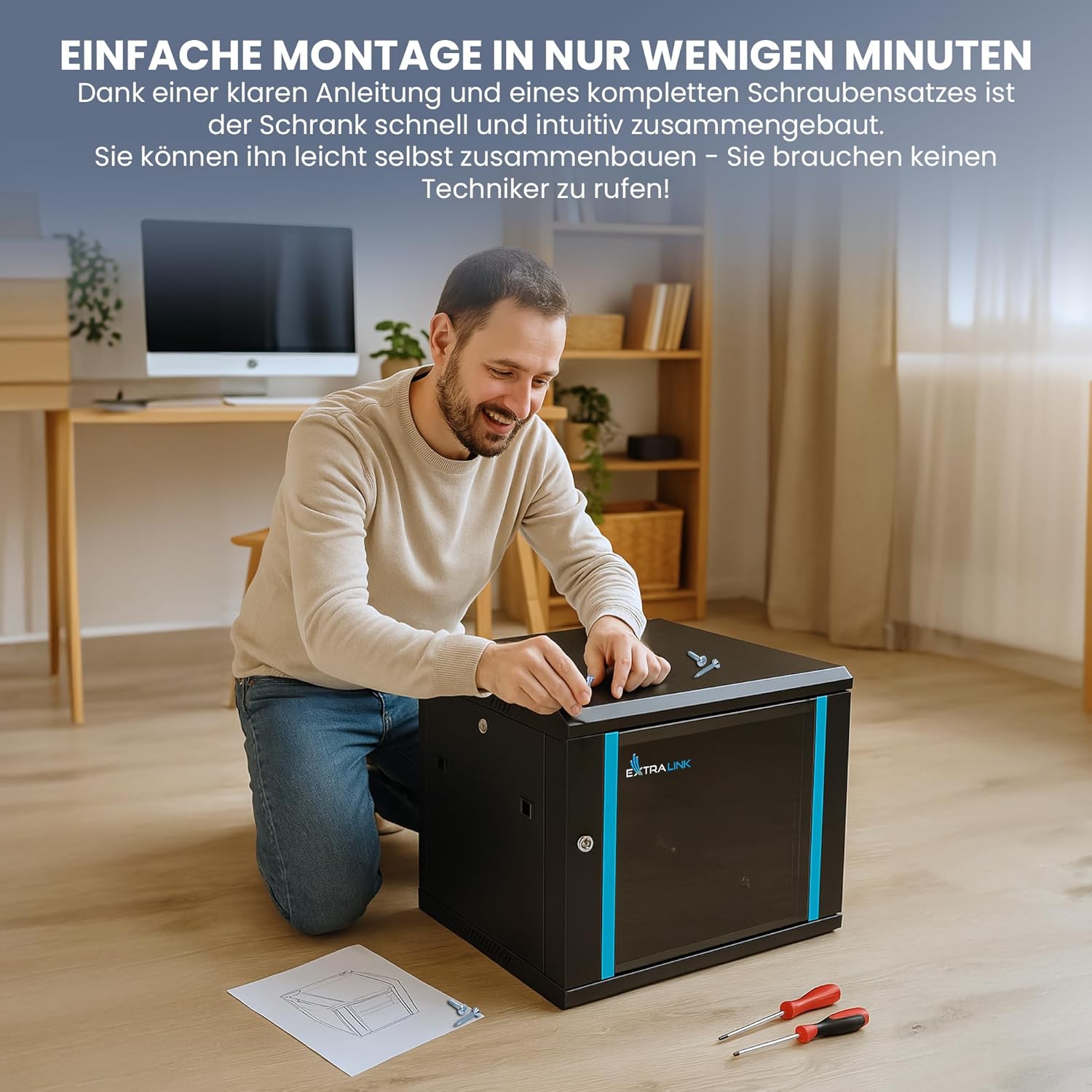 Thumbnail 3 de Extralink 19-Zoll-Serverschrank 9HE (450 mm) mit gehärteter Glastür, abschließbar – Wand- oder Standmontage