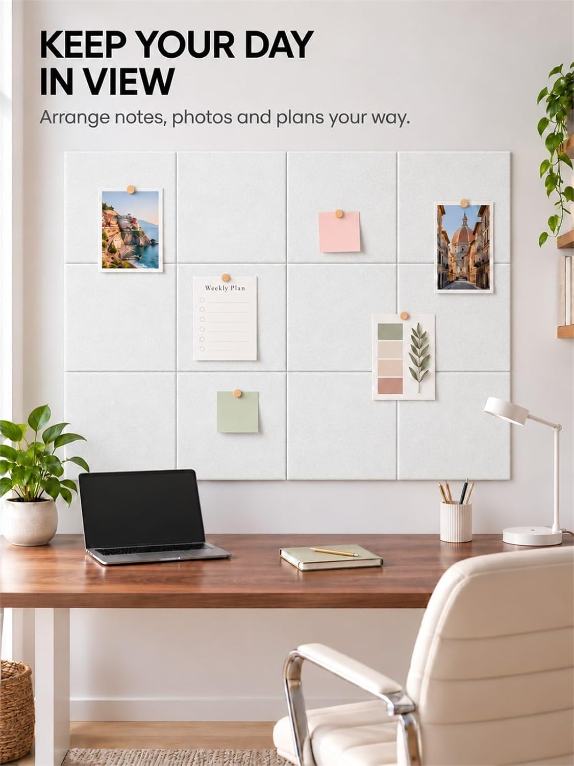 Thumbnail 3 de Baysola 48" x 36" Felt Bulletin Board, 12-Pack, White Self-Adhesive Panels