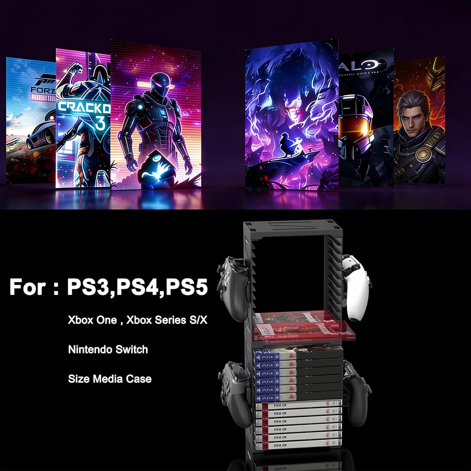 Detalle de ASFSKY video game holder Storage Tower, 24-Game Organizer with 4 Hooks