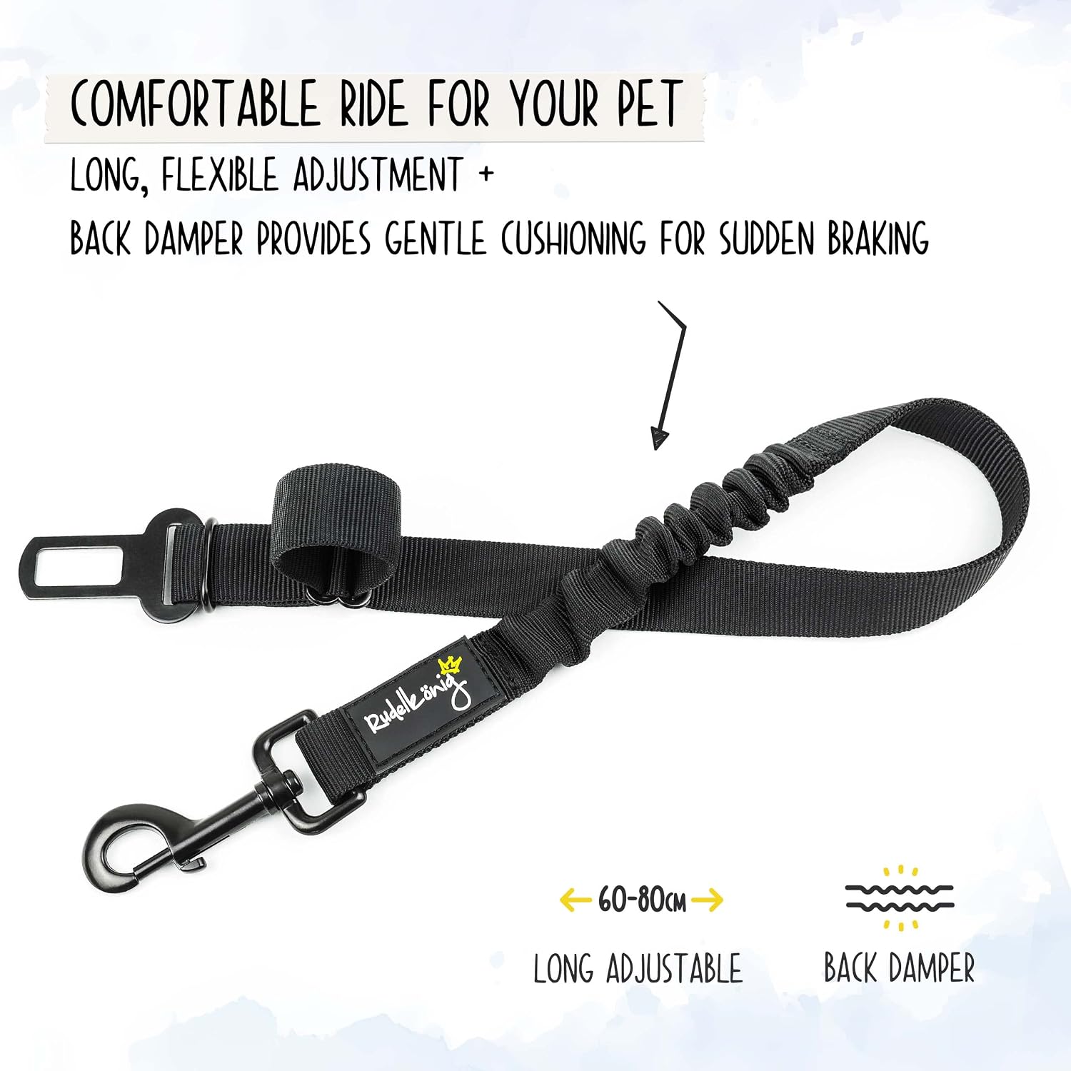 Thumbnail 1 de Rudelkönig BC1-SW-1 autogordel voor honden, verstelbaar nylon, zwart