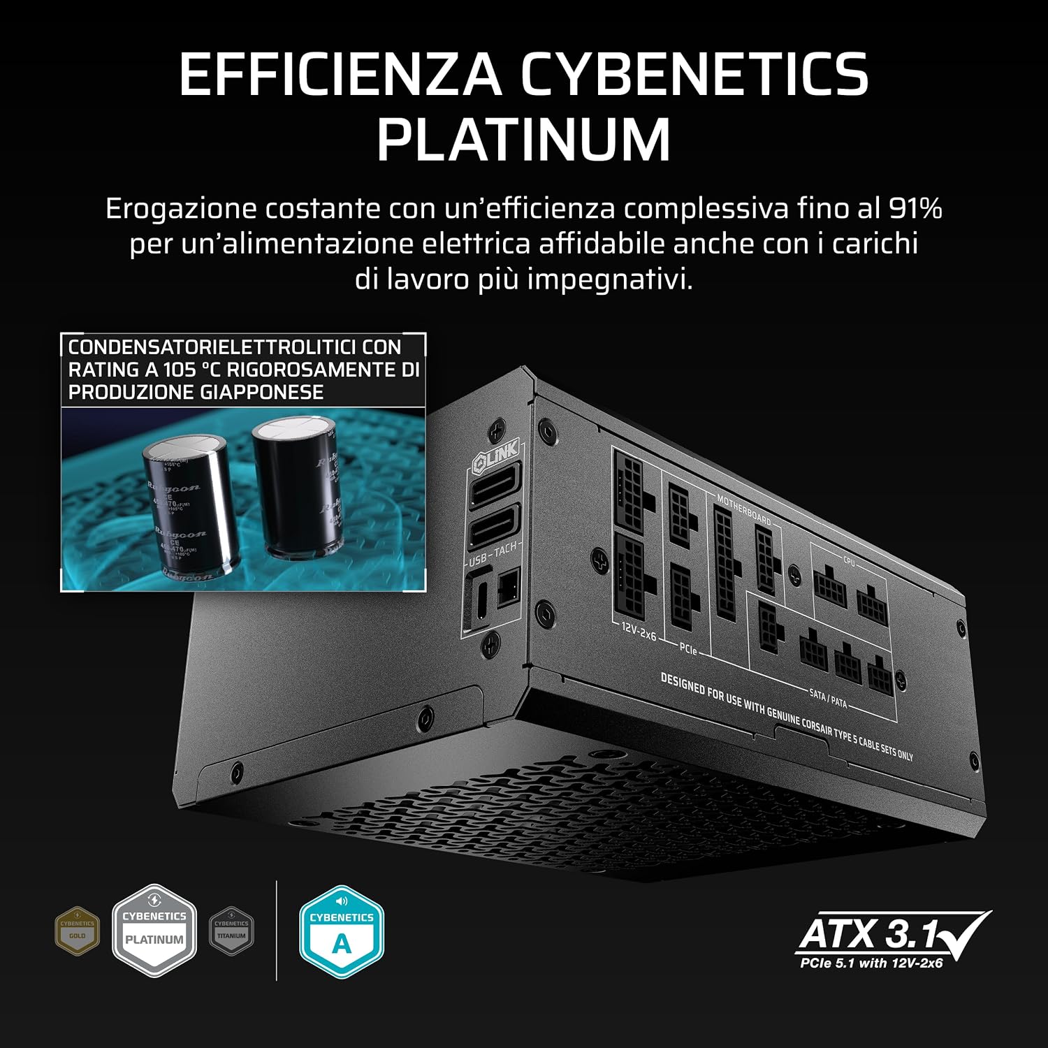 Thumbnail 4 de Corsair HX1500i SHIFT – Alimentatore ATX 1500W completamente modulare con iCUE LINK integrato e certificazione Cybenetics Platinum
