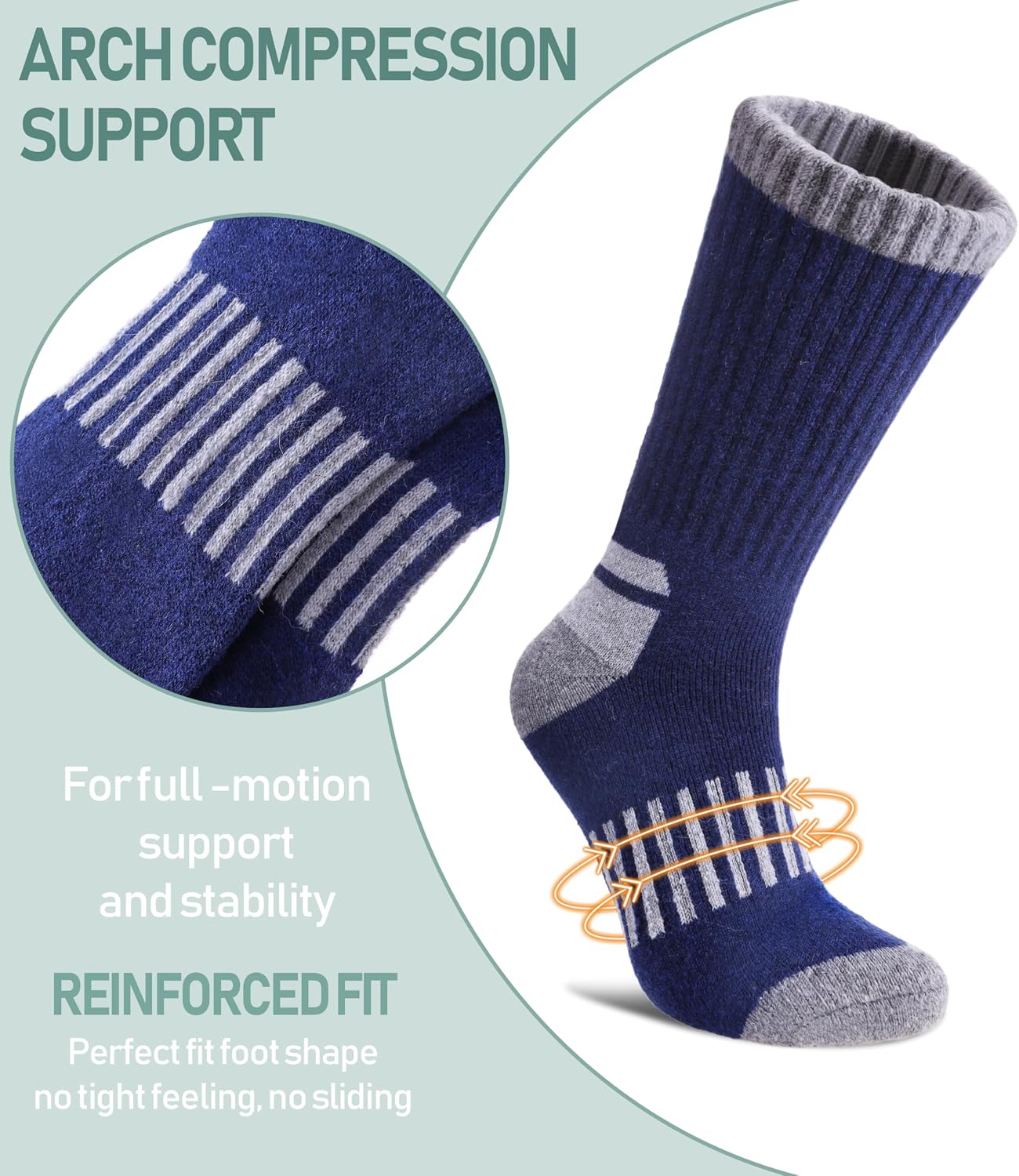 Detalle de Yebing Merino Wool Hiking Socks for Women, 5-Pair Cushioned Crew Set