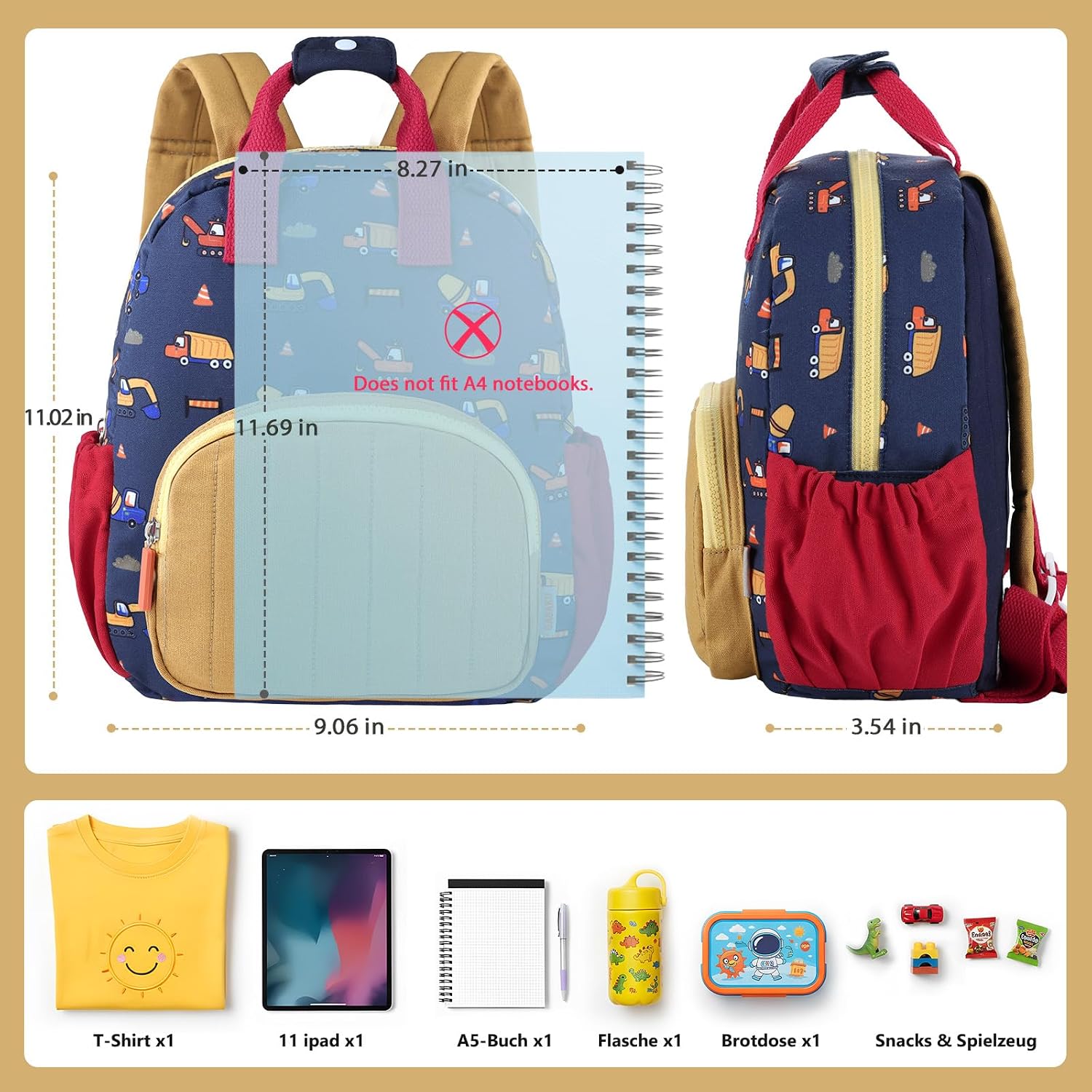 Detalle de GAGAKU Toddler Backpack for Boys (2–4 years) – Excavator nursery rucksack