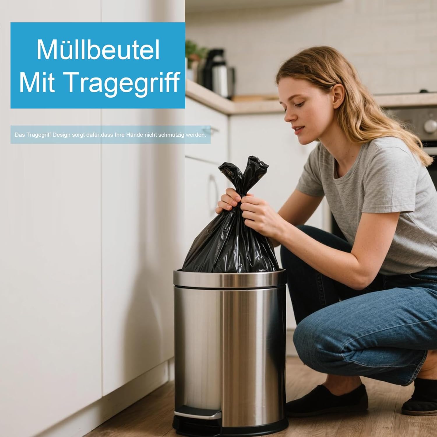 Thumbnail 2 de XIYOO schwarze Müllbeutel 25L mit Tragegriff (55x70 cm) – reißfest, blickdicht, 60 Stück