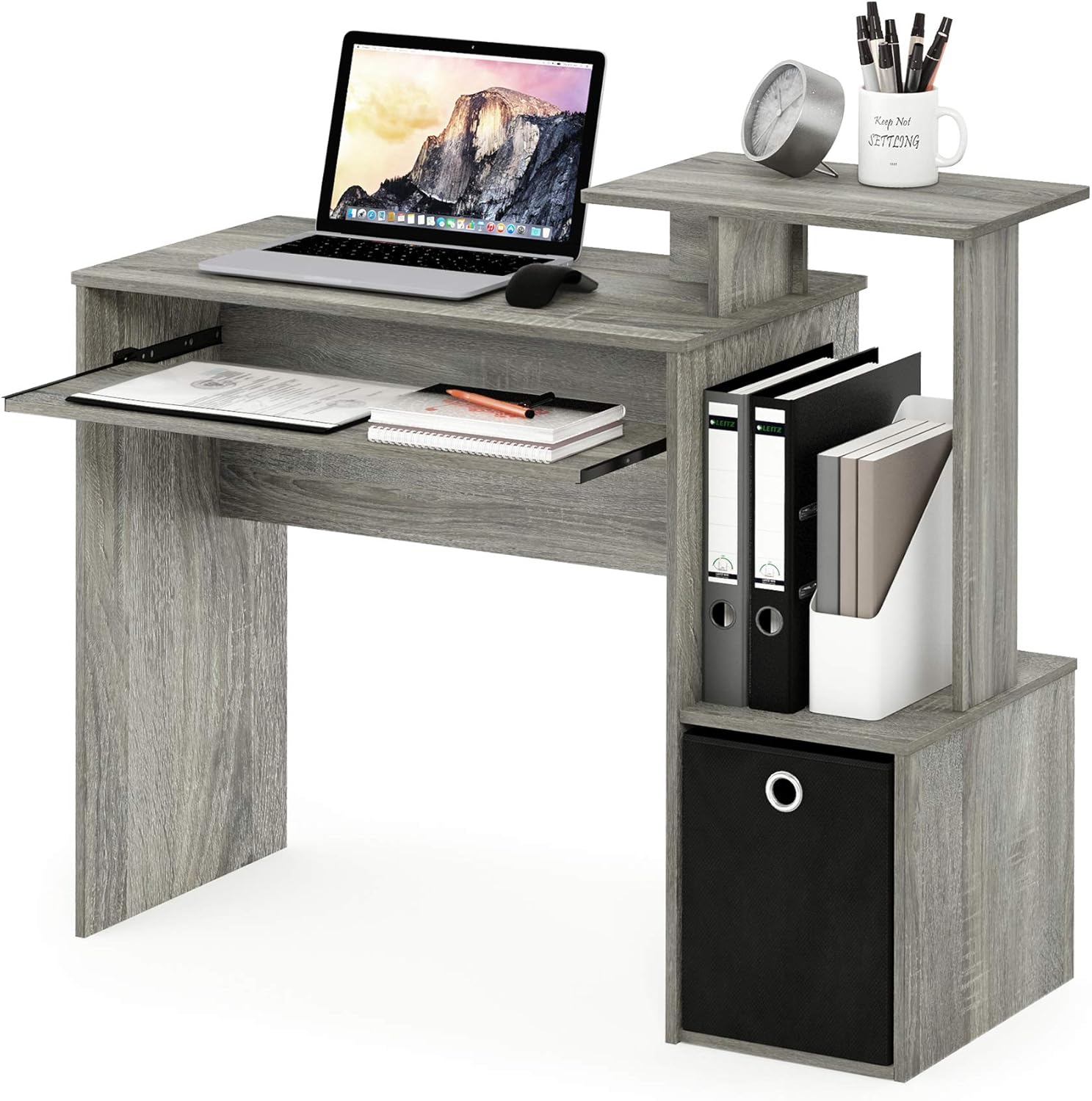Detalle de Furinno ECON Scrivania da Gaming con Vassoio Tastiera in Grey Oak - 100 cm