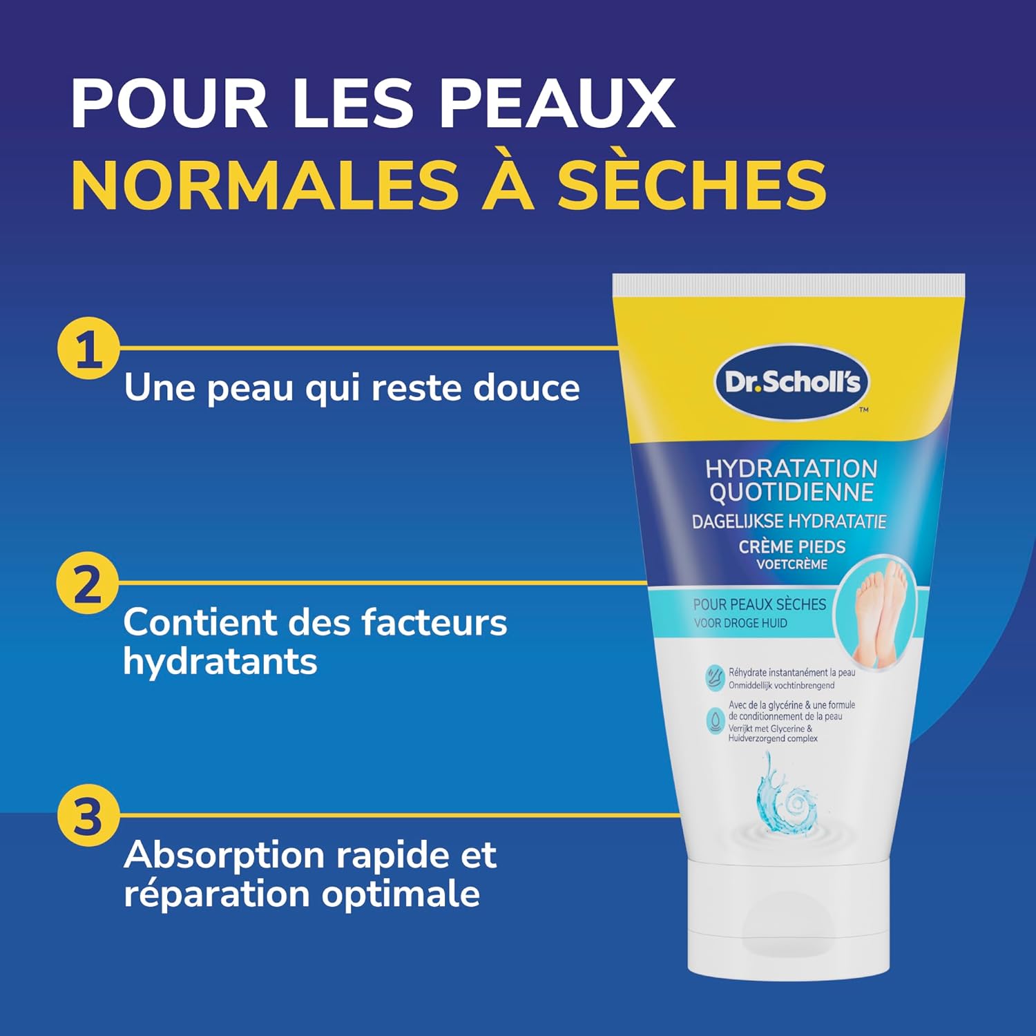 Detalle de Dr. Scholl's Crème Pieds Hydratation Renforcée — hydratation rapide et glycérine, 150 ml