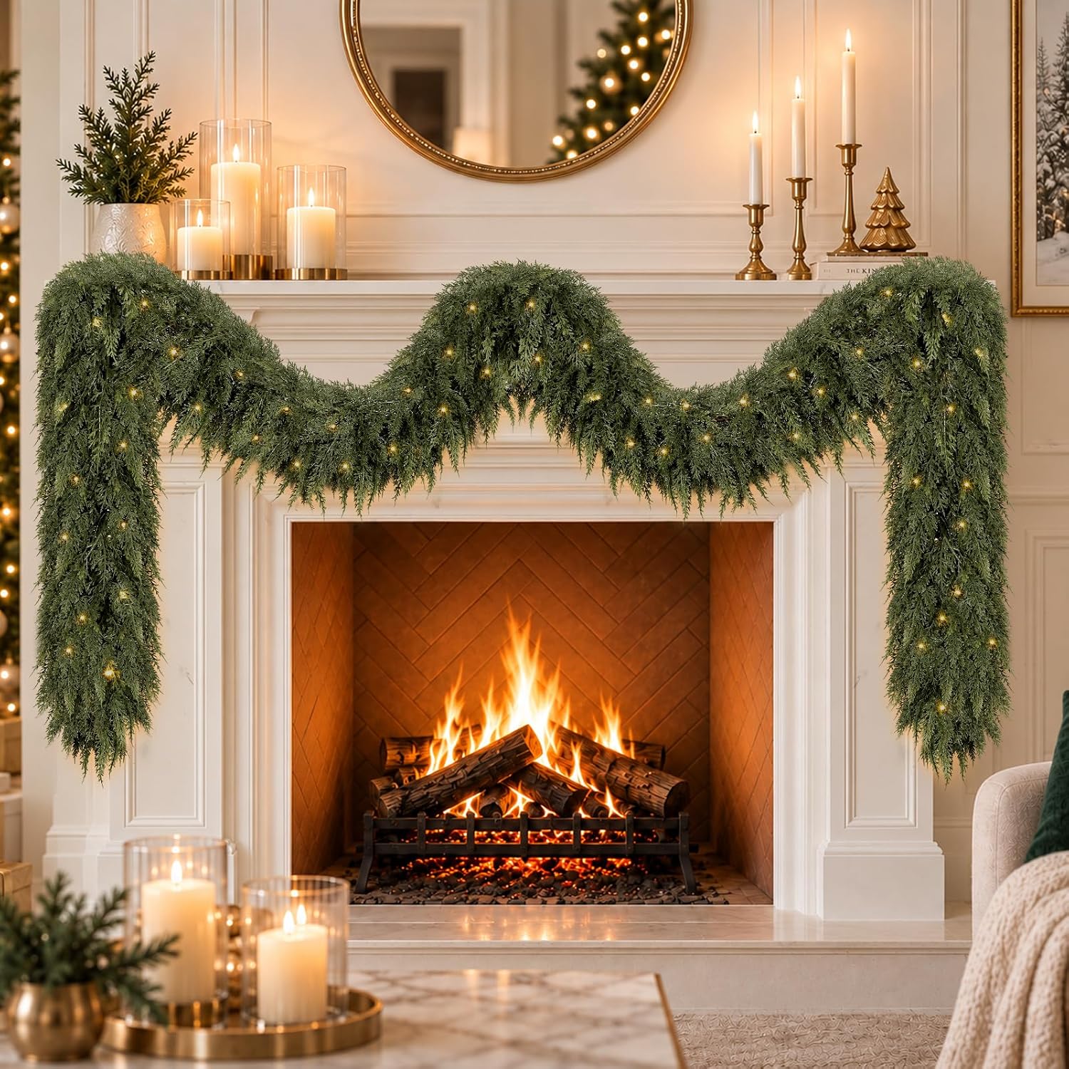 Detalle de Citilya CT2621 9 ft Christmas Cedar Garland with 150+ Branches and Timer Lights