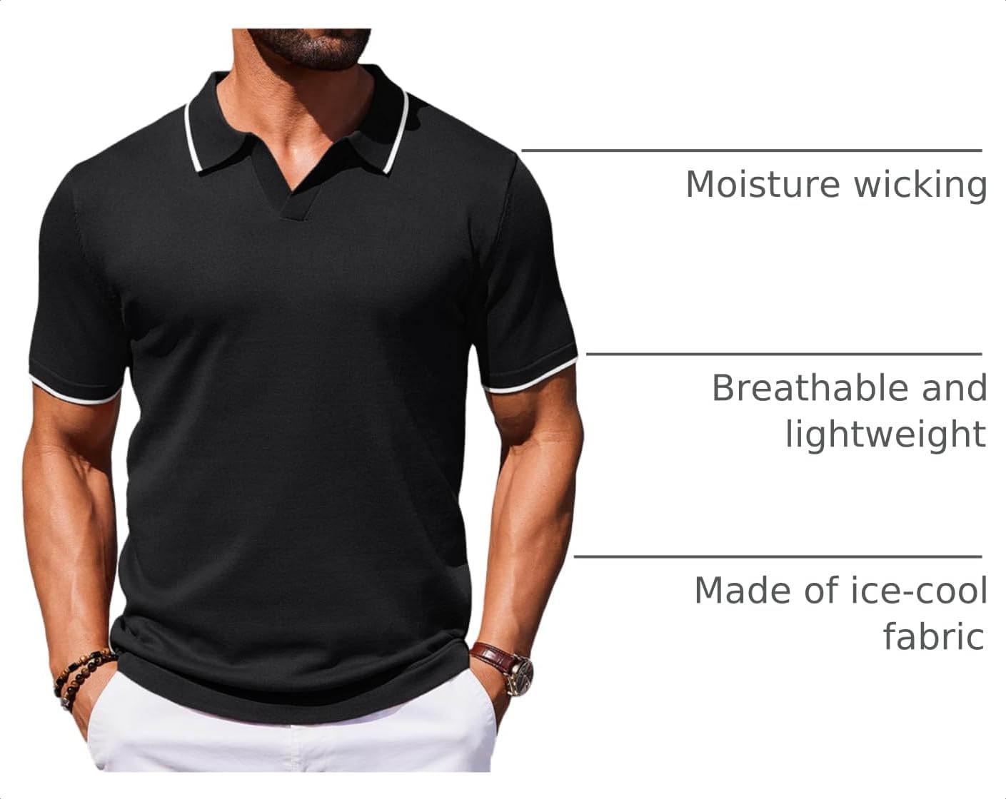 Thumbnail 3 de COOFANDY Men’s Short Sleeve Knit Polo Shirts with Contrast Collar (Vintage Golf & Old Money Style)