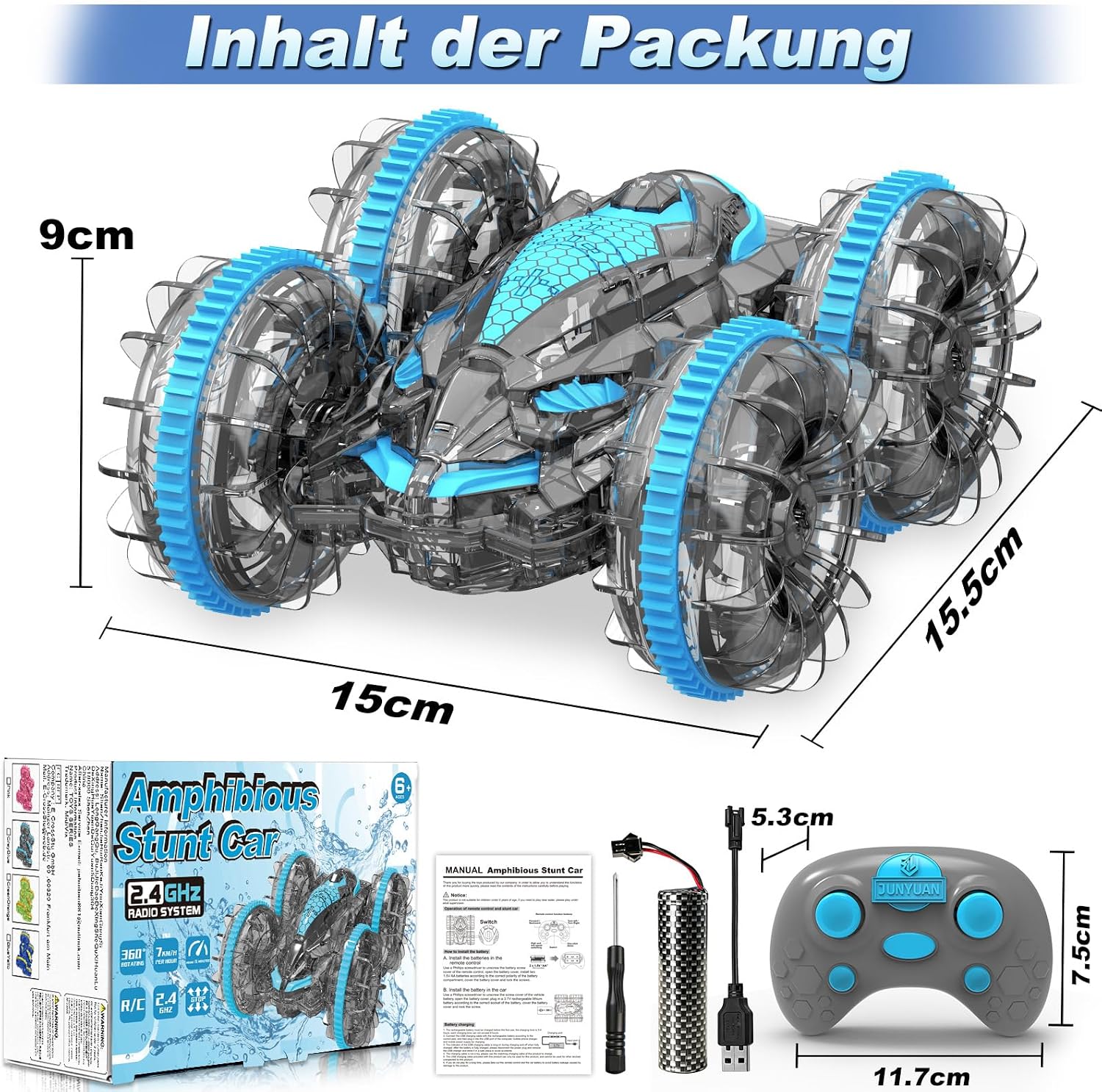Thumbnail 6 de MidiVix Amphibienfahrzeug – Ferngesteuertes 4WD Auto mit LED-Licht und 90 Min Spielzeit