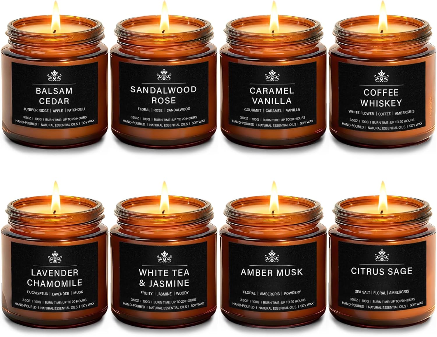 Detalle de 8 Pack Soy Wax Scented Candles Gift Set — Aromatherapy with Lavender Chamomile, Citrus Sage, Caramel Vanilla, Coffee Whiskey