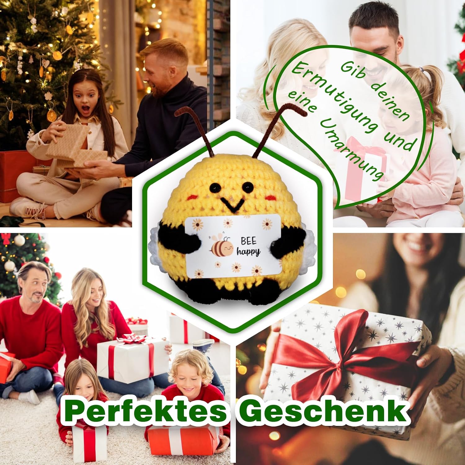 Detalle de DealKits Pocket Hug Biene gehaakte bij, 8 cm met BEE happy-kaartje