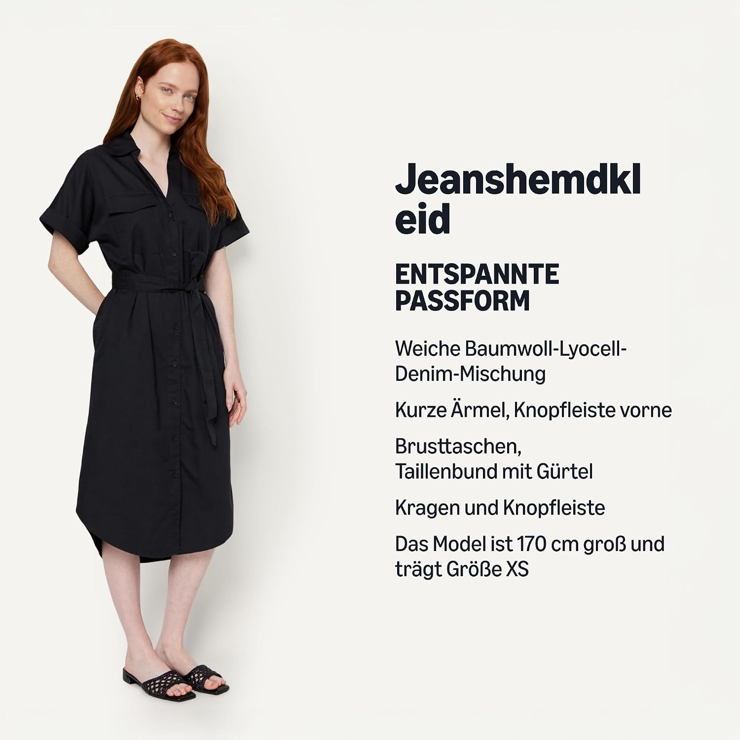 Detalle de Amazon Essentials Damen Hemdkleid aus Denim mit Gürtel und Knopfleiste