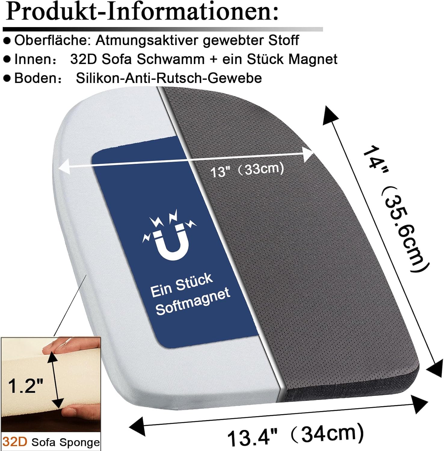 Detalle 2 de BUYUE Leinen 30x30 U-förmiges Sitzkissen für Metallstühle – Anti-Rutsch, hellblau