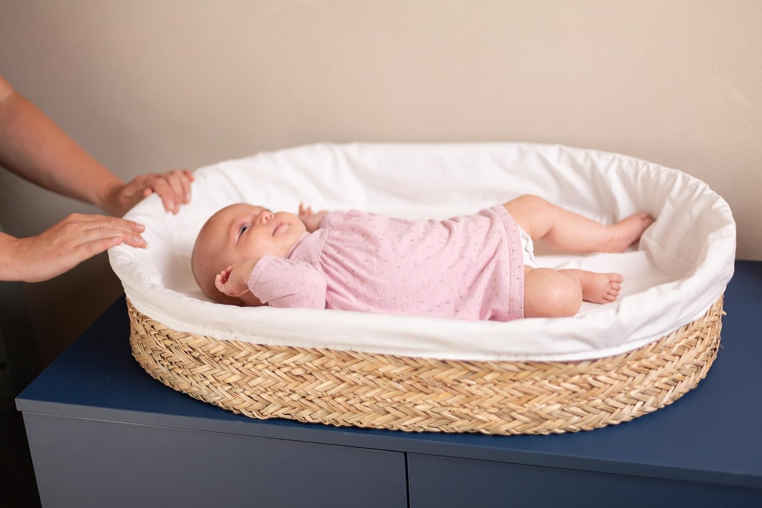 Thumbnail 1 de Panier à langer bébé CHILDHOME en jonc de mer avec matelas et housse 100% coton – boho, certifié OEKO-TEX, de 0 à 12 mois