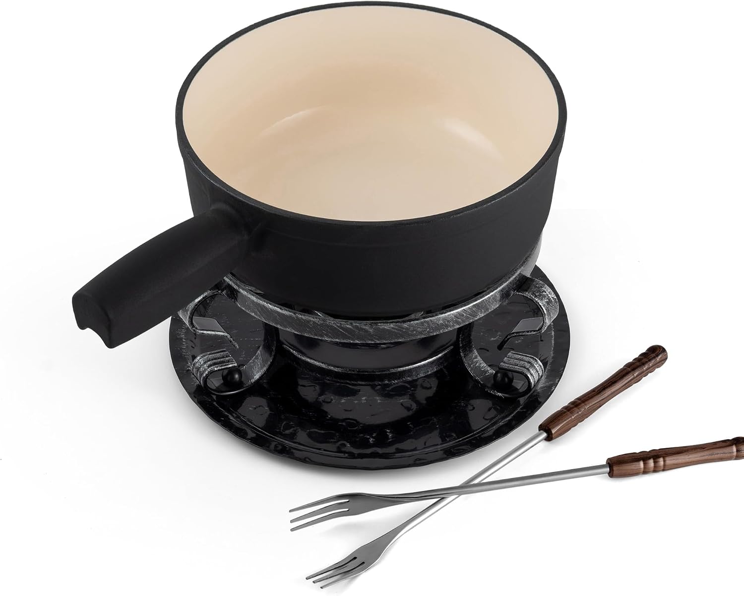 Detalle de Swissmar Lugano Cast Iron Cheese Fondue Set, 9-Piece (2 QT) in Matte Black