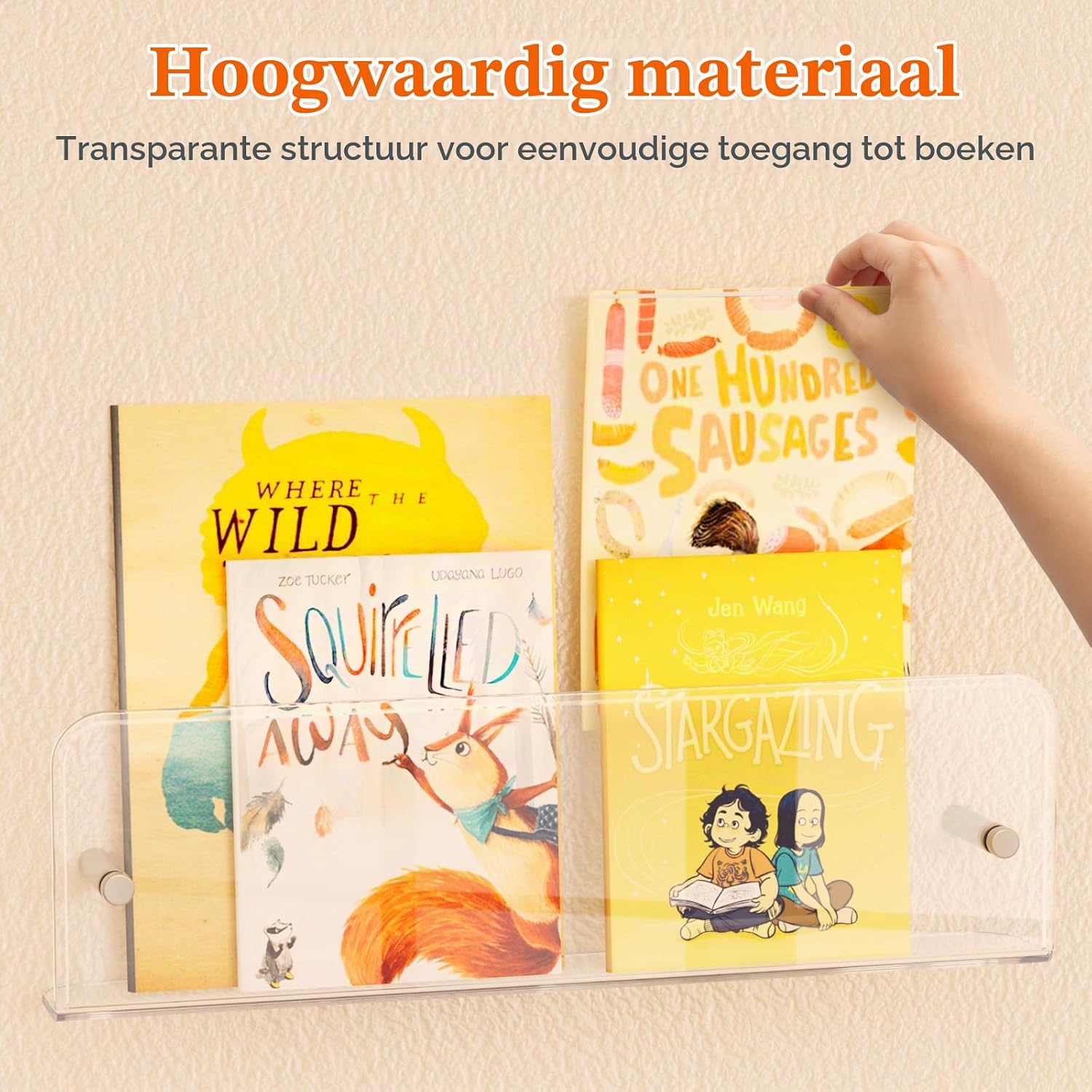 Detalle de Lifewit 24073 kinderboekenplank, set van 4 transparante acryl wandplanken
