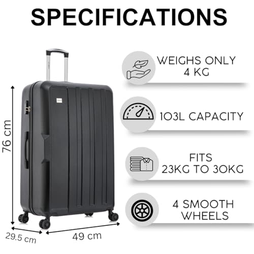 Detalle de FLYMAX 29" Large Suitcase with 4 Wheels, 103 Litre Capacity – ABS Hard Shell, 3-Digit Lock & Telescopic Handle