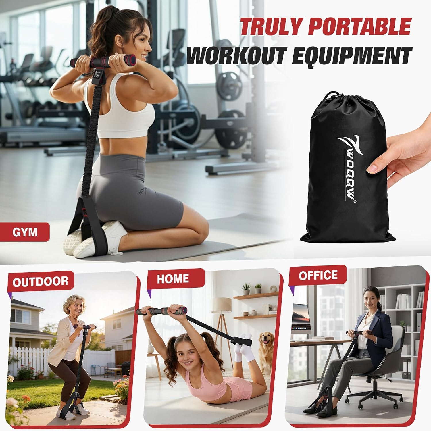 Detalle 2 de WOQQW pedal resistance bands with handle, double-layer latex, 55 lb