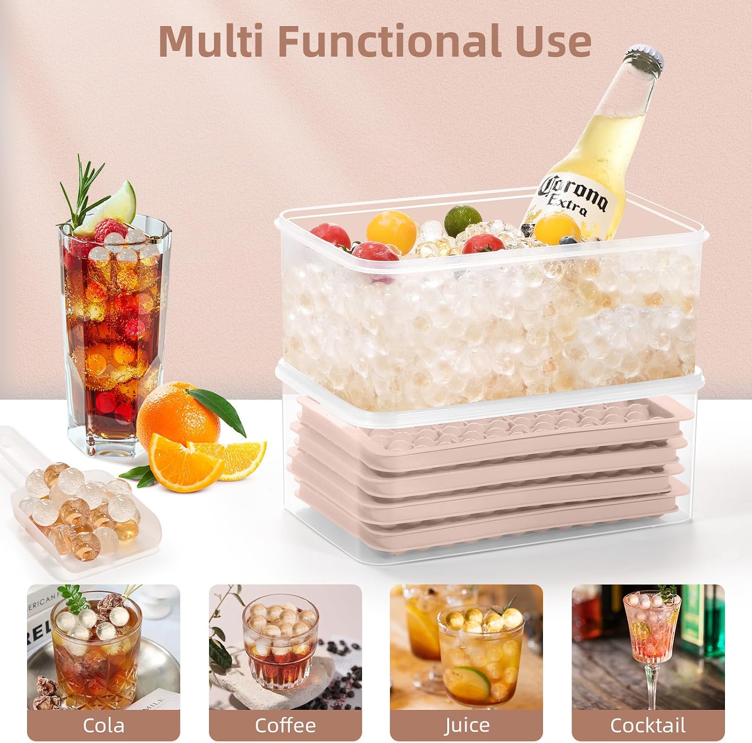 Thumbnail 5 de WIBIMEN Mini Ice Cube Trays with Lid (4-Pack) – 0.55" Pebble Ice, Stackable with Ice Box & Scoop