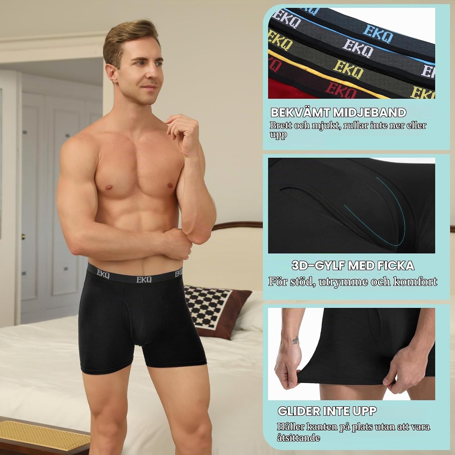 Detalle de EKQ boxershorts för herr i bambu, 7-pack med andningsbar design
