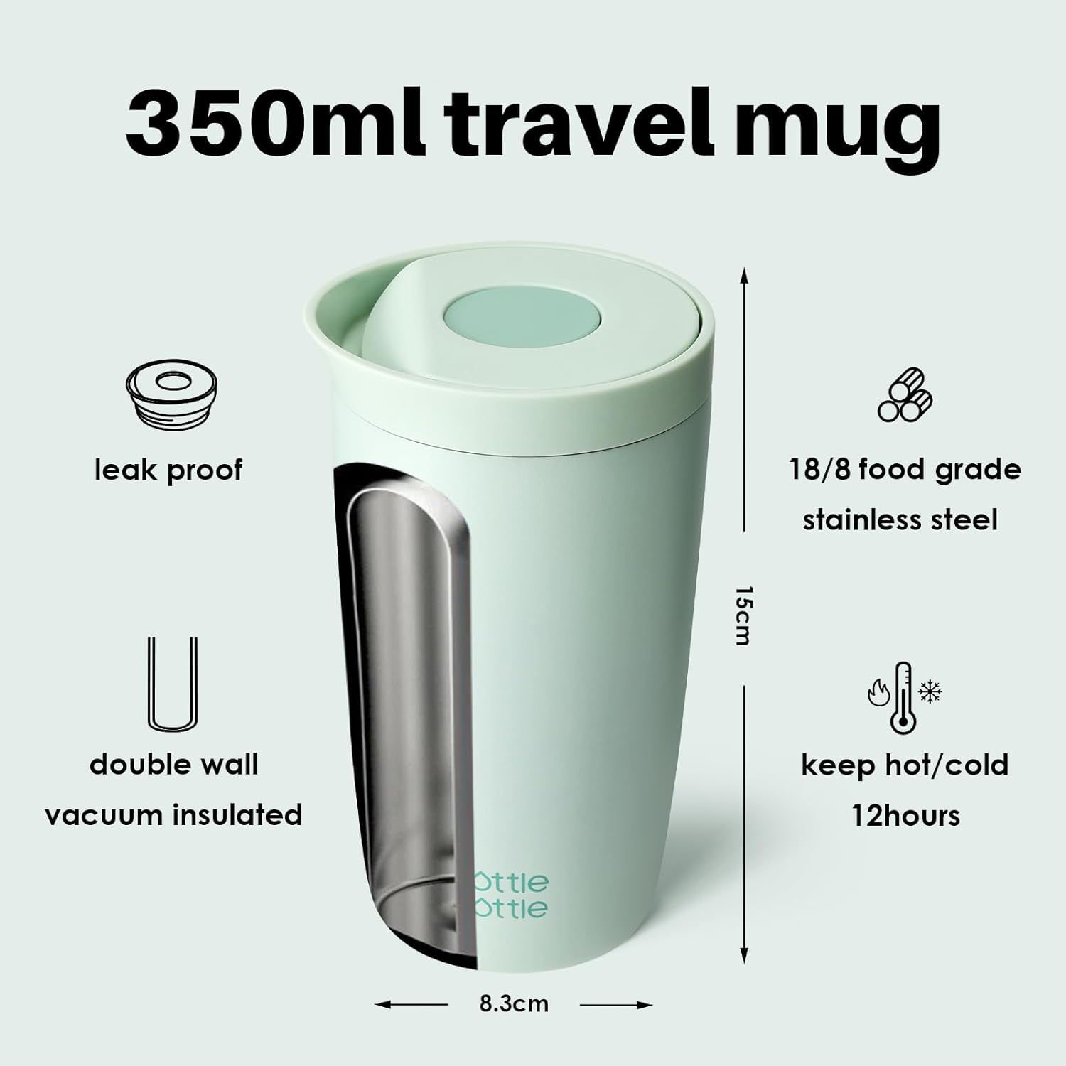 Thumbnail 2 de BOTTLE BOTTLE Thermobecher 350ml mit Quick-Press-Verschluss – Auslaufsicherer Travel Mug in Grün