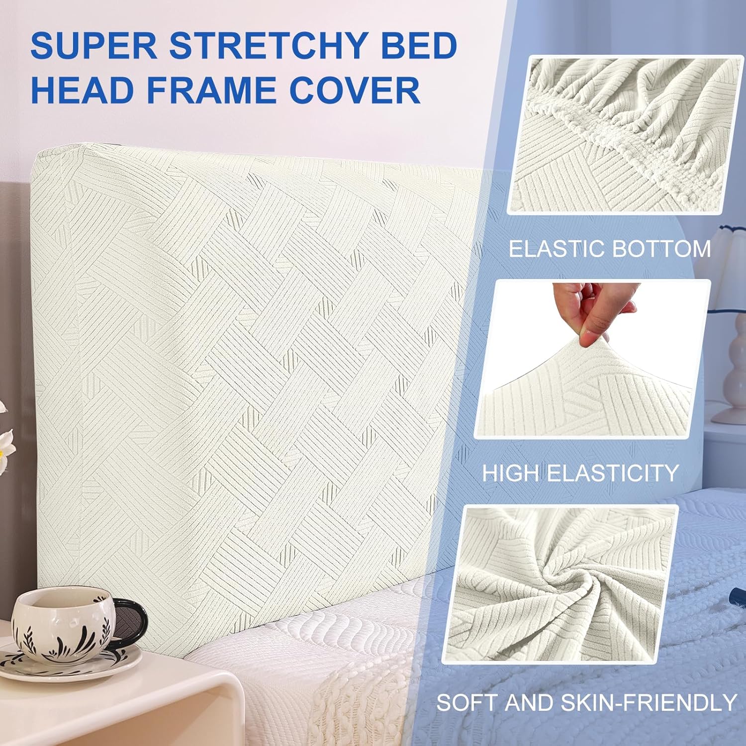 Thumbnail 4 de Ystyle Copri Testiera Letto Matrimoniale/Singolo Elasticizzata Universale 180 cm, Bianco