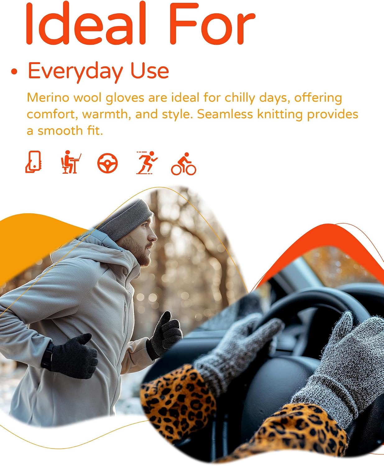 Detalle 2 de SONORAN Merino Wool Glove Liners with Touchscreen Fingertips and Windproof Cuffs